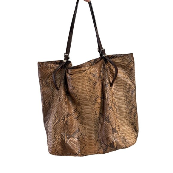 Michael Kors Genuine Soft Snake Skin Leather Women's Brown Shoulder Bag - Picture 2 of 11